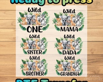 Wild One Safari Birthday Family Bundle DTF Transfer, Jungle Party Ready to Press