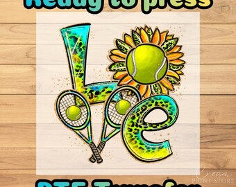 Tennis Love DTF Transfer: Neon Leopard Glitter Sports Racket Fan Apparel