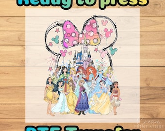 Disney Princess Watercolor Magic Castle Princess DTF Transfer,Minnie Head and Disney Princesses Shirt Prnt,Magical Fairytale Ready For Press