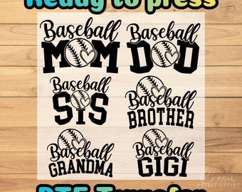 Baseball Family DTF Transfer: Baseball Mom, Baseball Dad, Baseball Sis, Baseball Brother - Ready to press