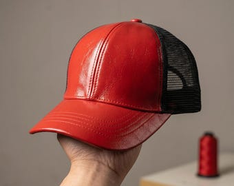 Gorra de camionero de cuero / Gorra de béisbol de cuero auténtico
