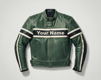 Vintage Green Racing Jacket - Genuine Cowhide Leather Biker Coat | CE Approved Motorcycle Riding Gear