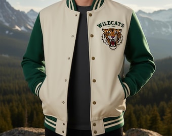 Vintage Van Jac Embroidered Logo Wool Leather Varsity Jacket