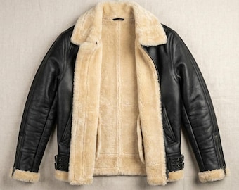 Black Leather Shearling Jacket | Men’s Fur Leather Coat