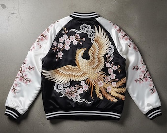 Vintage 90s Embroidery Dragon Tiger Sukajan Reversible Jacket