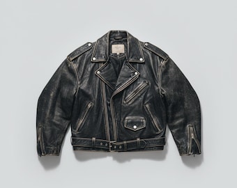 Oversized Moto Biker Jacket - Vintage Style Leather Jacket for Mens