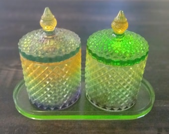 Facettiertes Diamantenmuster Resin Trinket Set - Grün Gelb Alkohol Tinte Home Decor