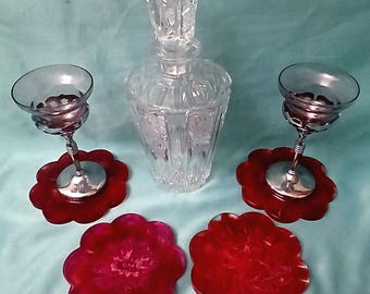 Handgefertigte rote Harz Untersetzer - Einzigartige Blumenkunst, 4er Set