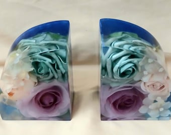 Handgefertigte Buchstützen, Blumen Harz Buchstützen, Wohnkultur, 2er-Set