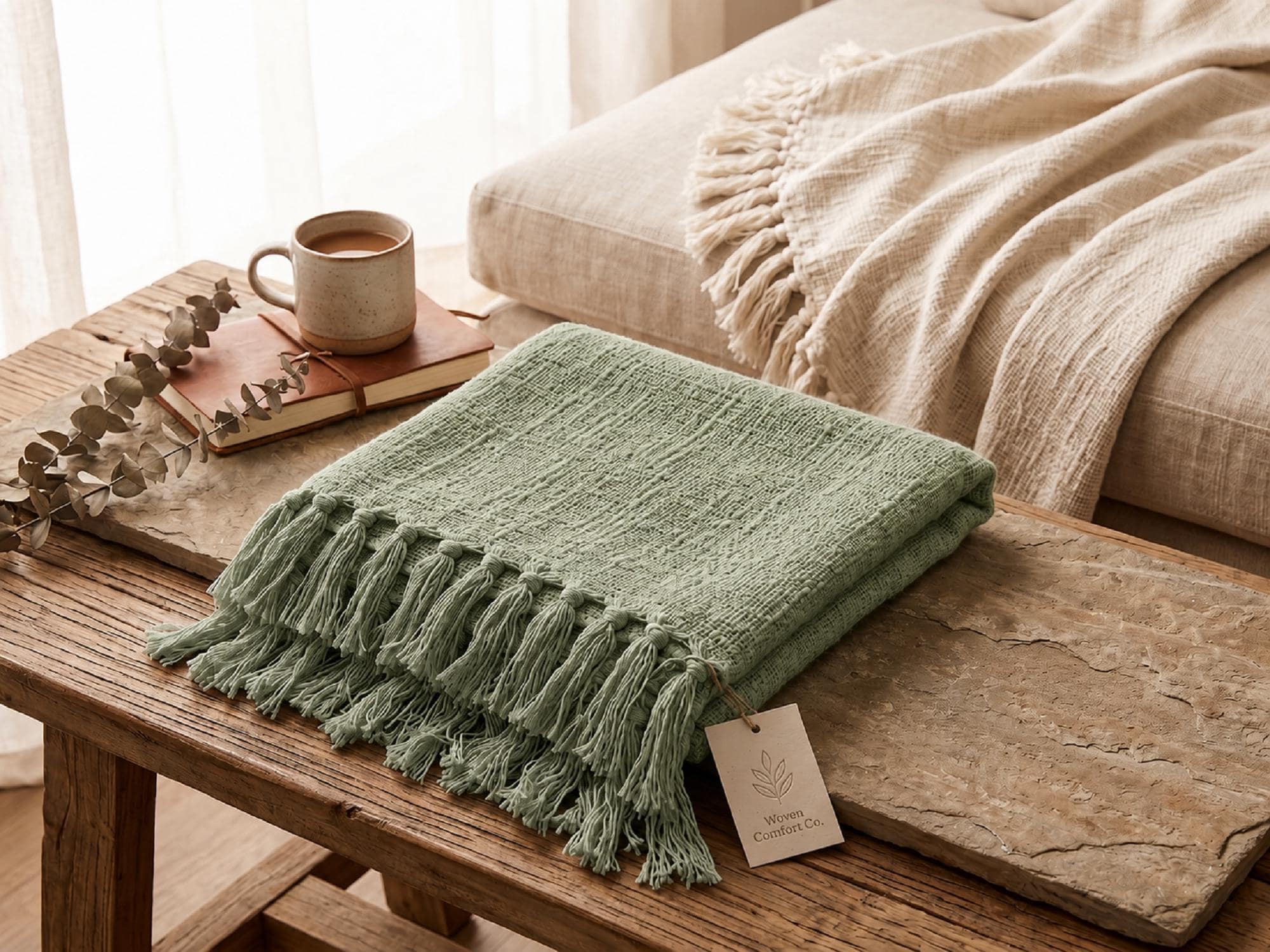 Sage green throw blanket