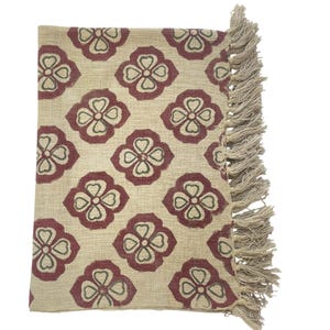 Hand Block Print Blanket | Maroon Floral Cotton Throw with Fringe | Boho Sofa & Bed Decor image 8