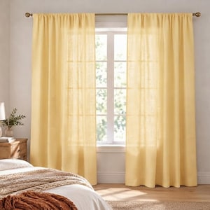 Olive Green Linen Curtains Panels | 100% Natural Linen Window Curtains | Custom Size Neutral Linen Drapes
