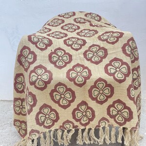 Hand Block Print Blanket | Maroon Floral Cotton Throw with Fringe | Boho Sofa & Bed Decor image 10
