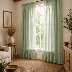 Olive Green Linen Curtains Panels | 100% Natural Linen Window Curtains | Custom Size Neutral Linen Drapes