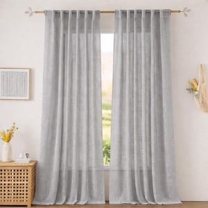 Sheer Grey Linen Curtains Custom Length | Neutral Linen Drapes | Farmhouse Boho Window Panels | Light Filtering Linen Curtain