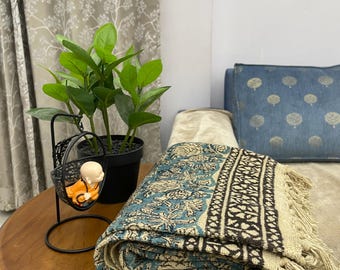 Hand Block Print Cotton Blanket Throw | Indian Floral Kantha Quilt | Boho Bed Sofa Cover