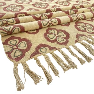 Hand Block Print Blanket | Maroon Floral Cotton Throw with Fringe | Boho Sofa & Bed Decor image 2