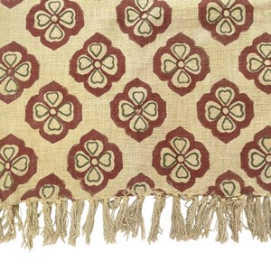 Hand Block Print Blanket | Maroon Floral Cotton Throw with Fringe | Boho Sofa & Bed Decor image 3