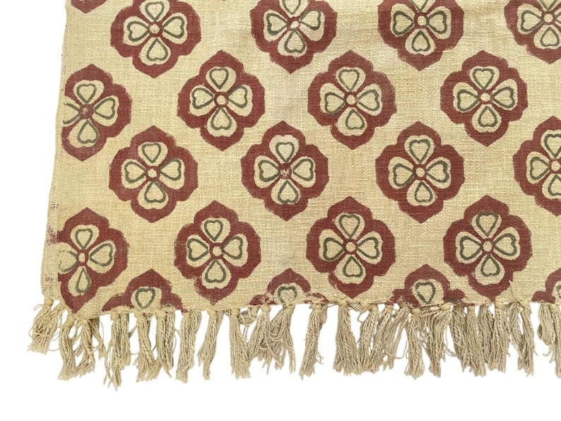Hand Block Print Blanket | Maroon Floral Cotton Throw with Fringe | Boho Sofa & Bed Decor image 3