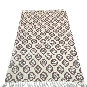 Hand Block Print Blanket | Maroon Floral Cotton Throw with Fringe | Boho Sofa & Bed Decor image 9