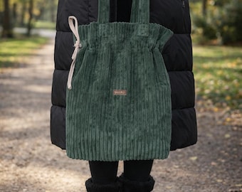 Skogsgrön axelväska för vardagsbruk, grön manchesterväska handgjord, stor shoppingväska för kvinnor, premiumtygväska, present till henne