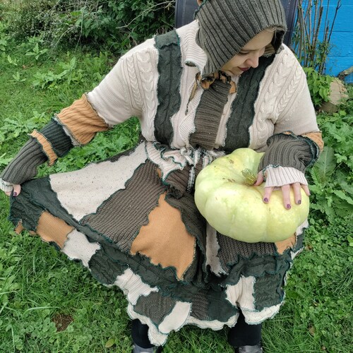 Chryanth Upcycle Coat XL-XXL Green/Beige/Tan Boho/Larp/SCA shops