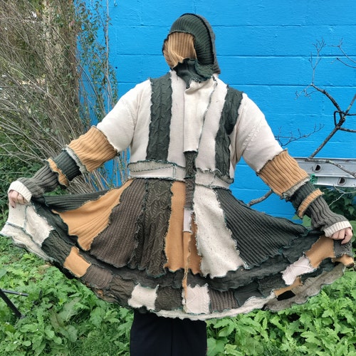 Chryanth Upcycle Coat XL-XXL Green/Beige/Tan Boho/Larp/SCA shops