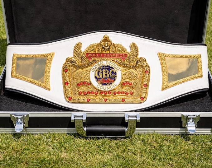 GBC Boxing Title Belt Replica, Real Leather Strap, Gold Plated Plates