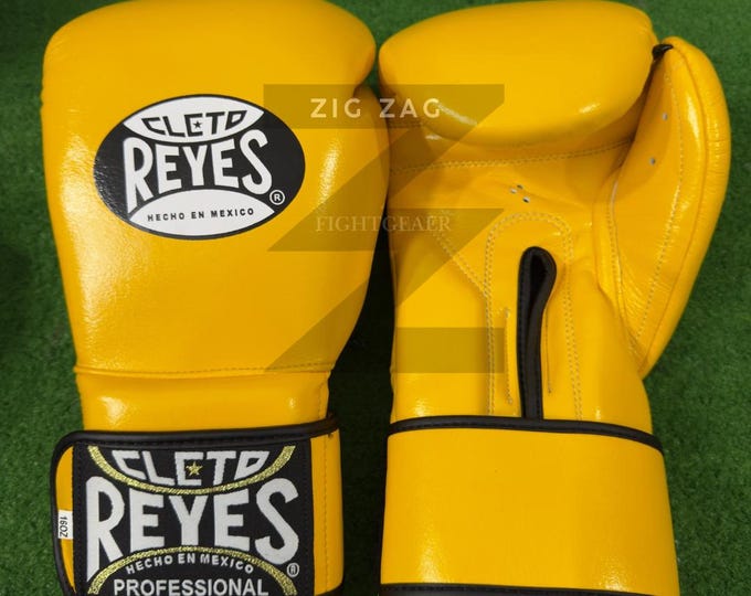 Cleto Reyes Boxing Gloves Velcro Strap Sparring gloves, Handmade Yellow Leather 8oz To 16oz