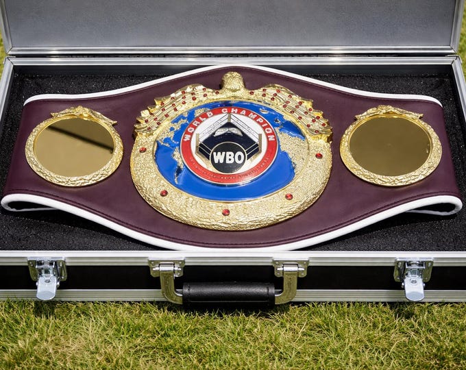 WBO Boxing Title Belt Real Leather Strap, Gold Plated Plates – Boxing Kids Gift & Display