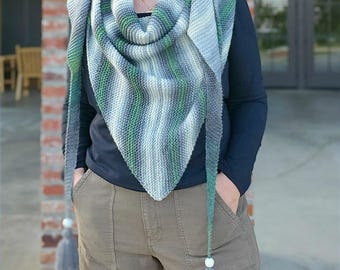 Tringle Wool Blend Shawl Handmade Knit Scarf Cozy Neck Head Wrap