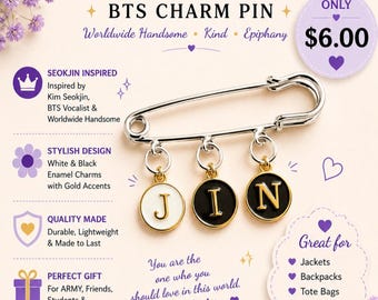 Jin BTS Inspired Charm Brooch Pin | JIN Safety Pin Brooch | Fan Made K-Pop Accessory | Handmade Gift for ARMY