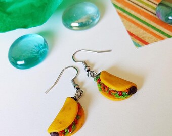 Taco Dangle Earrings, Miniature Polymer Clay Food Jewelry