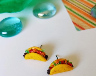 Taco Stud Earrings, miniature clay novelty food jewelry, lightweight earrings, polymer clay charms, foodie gifts, birthday gifts