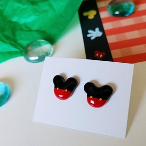 Magical Mouse Clay Stud Earrings, theme park vacation jewelry, lightweight handmade, polymer clay charms,  gifts for her, birthday gifts