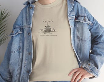 travel nostalgia tee, Kyoto Temple Line Art T-Shirt | cotton