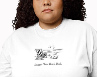 Beach Chair and Waves T-Shirt | Minimal Coastal Illustration, Relaxation Tee