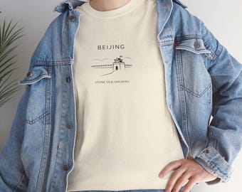 travel nostalgia tee| Beijing Tourist | Minimal Line Art T-Shirt, cotton