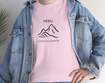 travel nostalgia tee,Peru Mountains Llama Inca Ceviche T-Shirt | cotton