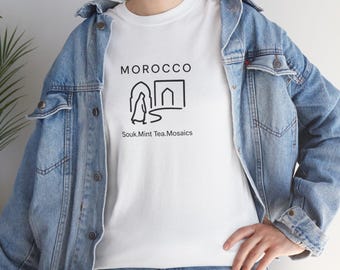travel nostalgia tee,Morocco Minimal Line Art T | Souk Mint Tea Marrakech