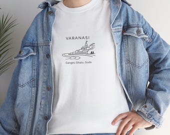 travel nostalgia tee |Varanasi Ganges River Sketch T shirt | India Travel Illustration,cotton