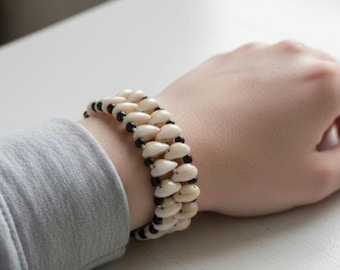 Handmade Cowrie Shell Bracelet | Double Layer Boho Bangle