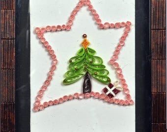 Handmade Quilled Christmas Tree Card | Pink Star Frame