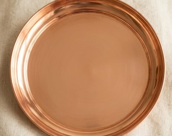 Pure Copper Thali Plate 15cm | Traditional Indian Pooja Serving Tray | Handmade Round Dish