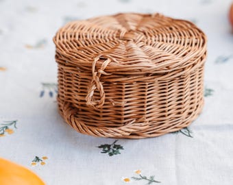 Round wicker basket small, Woven storage basket, Natural wicker basket, Wicker sewing basket, Wicker fruit basket, Wicker decorative basket