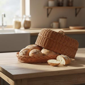 Natural Wicker Bread Basket, Bread Basket with lid, Bread serving basket, Bread Basket Tray,Wicker kitchen basket,Bread Storage,Bread keeper