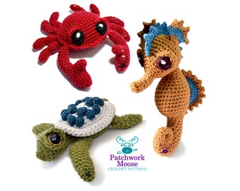 Sea Creatures Crochet Pattern Bundle for Seahorse, Turtle and Crab Pattern PDF's