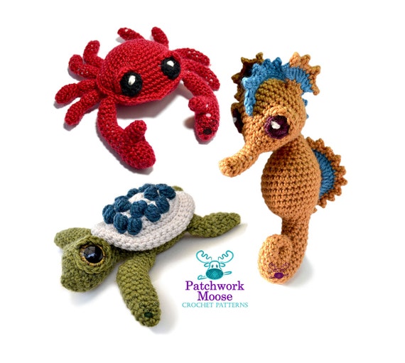 Sea Creatures Crochet Pattern Bundle for Seahorse, Turtle and Crab Pattern PDF's