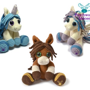 Pony, Pegasus and Unicorn Crochet Pattern PDF Bundle Penny, Perdita and Irma image 1