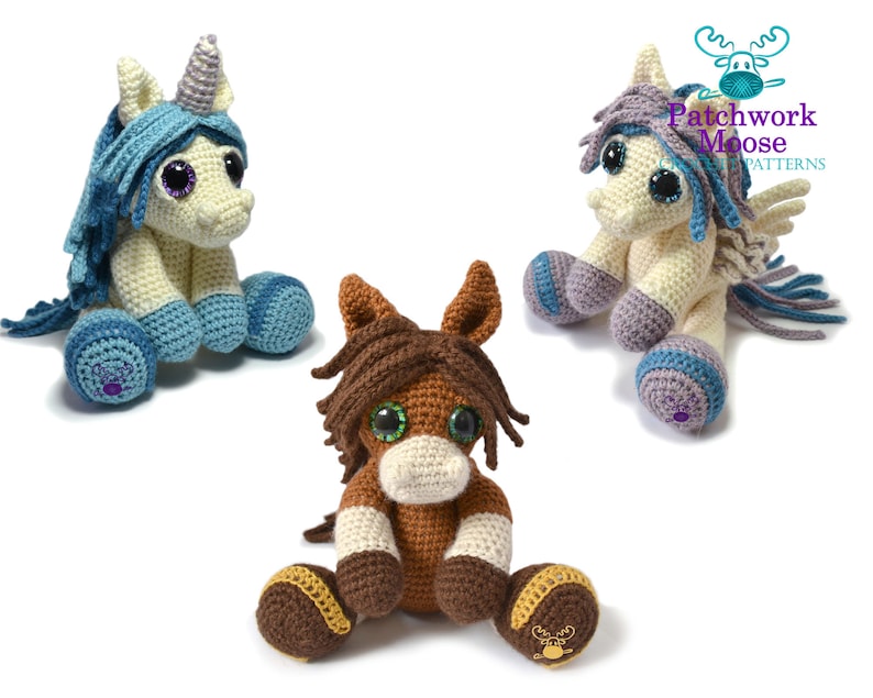 Pony, Pegasus and Unicorn Crochet Pattern PDF Bundle Penny, Perdita and Irma image 1